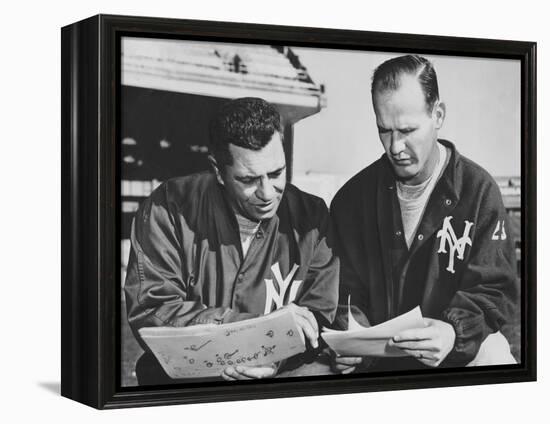 Ny Giants Coaches, Tom Landry and Vince Lombardi Reviewing Play Charts-null-Framed Stretched Canvas