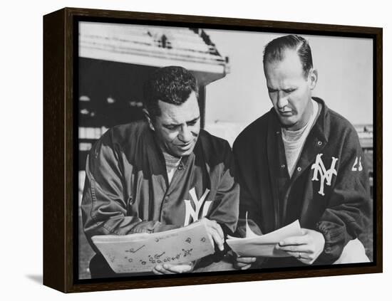 Ny Giants Coaches, Tom Landry and Vince Lombardi Reviewing Play Charts-null-Framed Stretched Canvas