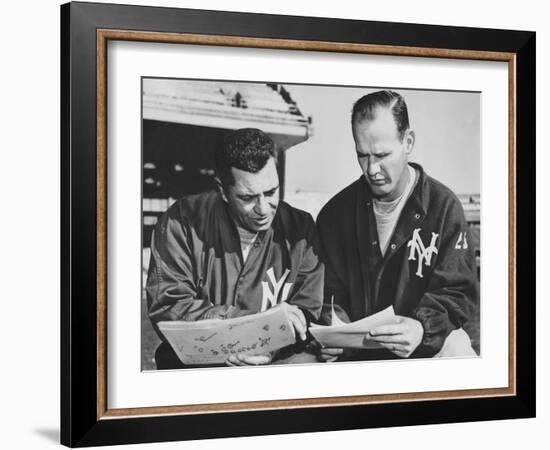 Ny Giants Coaches, Tom Landry and Vince Lombardi Reviewing Play Charts-null-Framed Premium Photographic Print