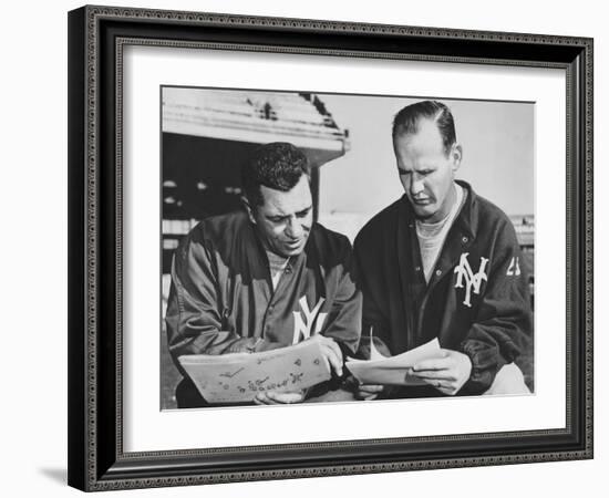 Ny Giants Coaches, Tom Landry and Vince Lombardi Reviewing Play Charts-null-Framed Premium Photographic Print