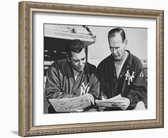 Ny Giants Coaches, Tom Landry and Vince Lombardi Reviewing Play Charts-null-Framed Photo