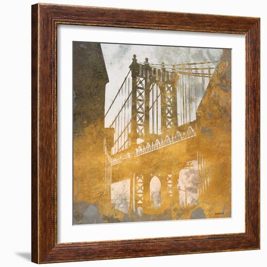 NY Gold Bridge at Dusk II-Dan Meneely-Framed Premium Giclee Print