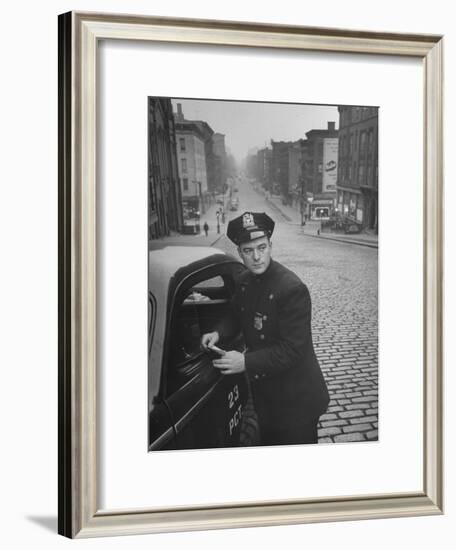 Ny Patrolman James Murphy Standing by His 23 Precinct Squad Car on Street of His East Harlem Beat-Tony Linck-Framed Photographic Print