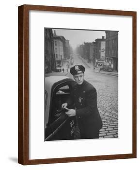 Ny Patrolman James Murphy Standing by His 23 Precinct Squad Car on Street of His East Harlem Beat-Tony Linck-Framed Photographic Print