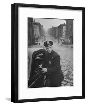 Ny Patrolman James Murphy Standing by His 23 Precinct Squad Car on Street of His East Harlem Beat-Tony Linck-Framed Photographic Print