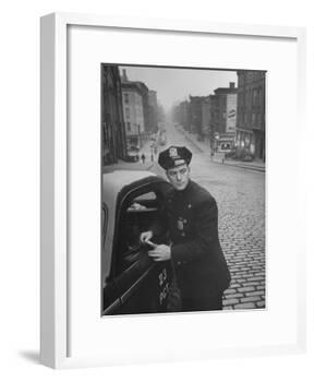 Ny Patrolman James Murphy Standing by His 23 Precinct Squad Car on Street of His East Harlem Beat-Tony Linck-Framed Photographic Print