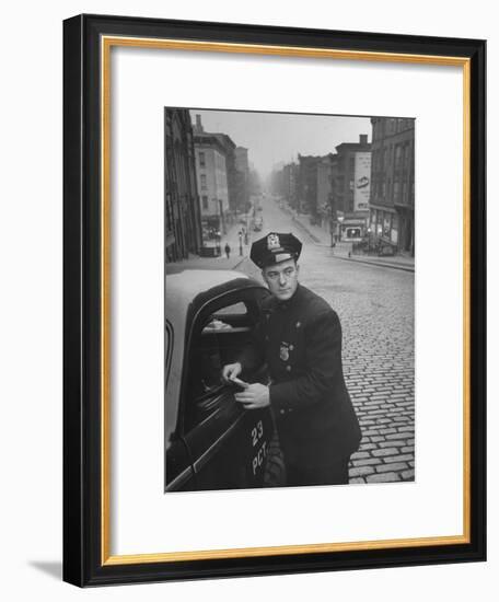 Ny Patrolman James Murphy Standing by His 23 Precinct Squad Car on Street of His East Harlem Beat-Tony Linck-Framed Photographic Print