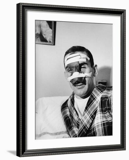 Ny Rangers Player Lou Fontinato Showing His Broken Nose Which He Received During a Game-null-Framed Premium Photographic Print