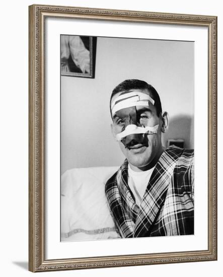 Ny Rangers Player Lou Fontinato Showing His Broken Nose Which He Received During a Game-null-Framed Premium Photographic Print