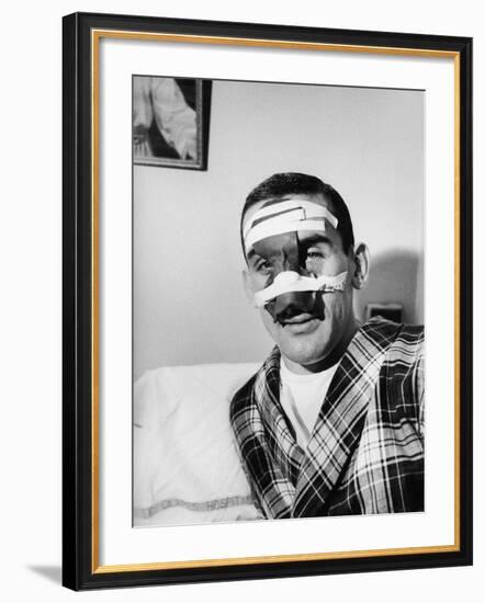 Ny Rangers Player Lou Fontinato Showing His Broken Nose Which He Received During a Game-null-Framed Premium Photographic Print