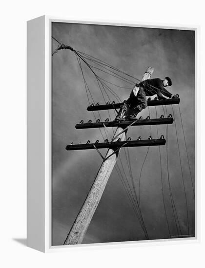 NY Telephone Co. Lineman Wallace Burdick Repairs Telephone Lines Between Valhalla and Brewster-Margaret Bourke-White-Framed Premier Image Canvas