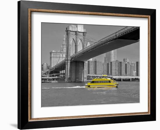 NY Water Taxi under Brooklyn Bridge-Phil Maier-Framed Art Print