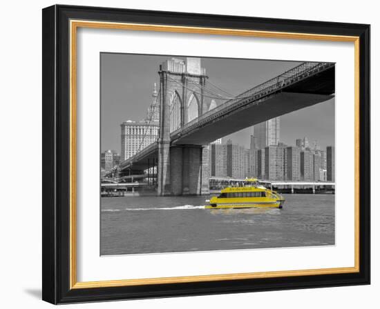 NY Water Taxi under Brooklyn Bridge-Phil Maier-Framed Art Print