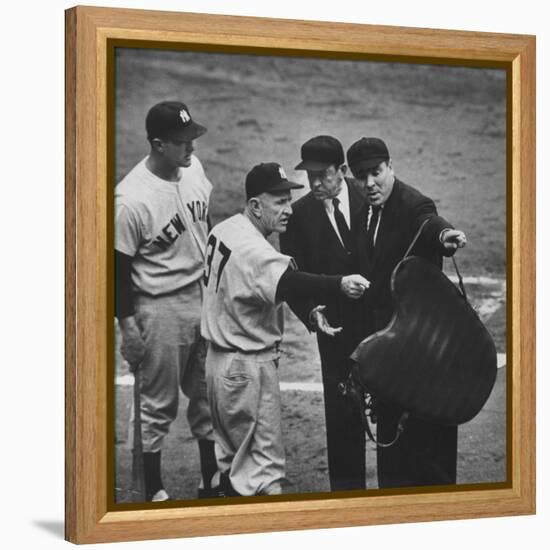 NY Yankee Manager Casey Stengel Arguing with Umpire in World Series at Ebbetts Field-Ralph Morse-Framed Premier Image Canvas