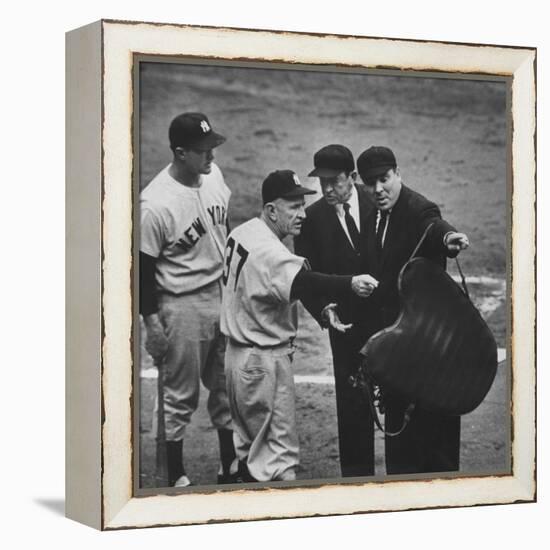 NY Yankee Manager Casey Stengel Arguing with Umpire in World Series at Ebbetts Field-Ralph Morse-Framed Premier Image Canvas