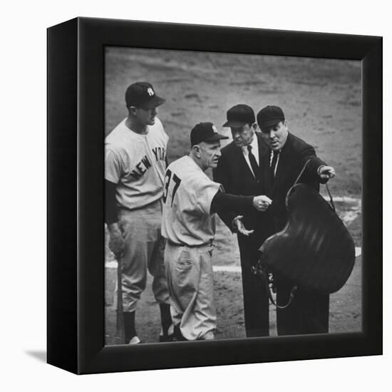 NY Yankee Manager Casey Stengel Arguing with Umpire in World Series at Ebbetts Field-Ralph Morse-Framed Premier Image Canvas
