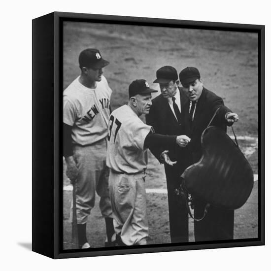 NY Yankee Manager Casey Stengel Arguing with Umpire in World Series at Ebbetts Field-Ralph Morse-Framed Premier Image Canvas