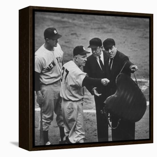 NY Yankee Manager Casey Stengel Arguing with Umpire in World Series at Ebbetts Field-Ralph Morse-Framed Premier Image Canvas