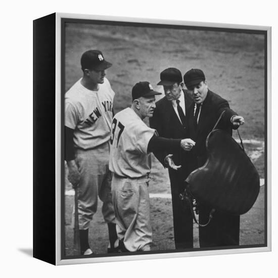 NY Yankee Manager Casey Stengel Arguing with Umpire in World Series at Ebbetts Field-Ralph Morse-Framed Premier Image Canvas