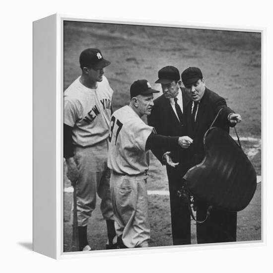 NY Yankee Manager Casey Stengel Arguing with Umpire in World Series at Ebbetts Field-Ralph Morse-Framed Premier Image Canvas