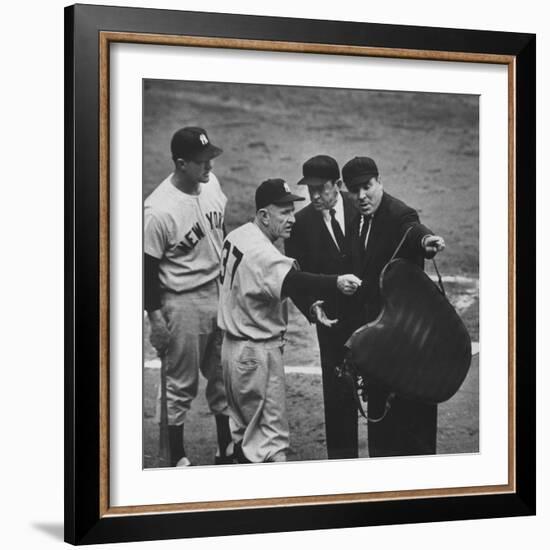 NY Yankee Manager Casey Stengel Arguing with Umpire in World Series at Ebbetts Field-Ralph Morse-Framed Premium Photographic Print