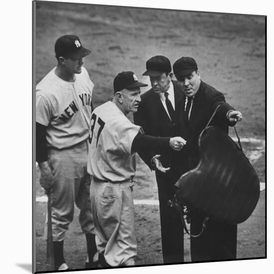 NY Yankee Manager Casey Stengel Arguing with Umpire in World Series at Ebbetts Field-Ralph Morse-Mounted Premium Photographic Print