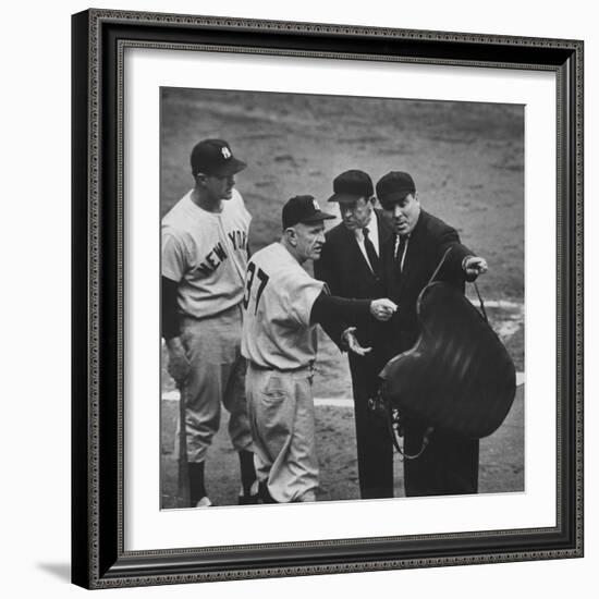 NY Yankee Manager Casey Stengel Arguing with Umpire in World Series at Ebbetts Field-Ralph Morse-Framed Premium Photographic Print