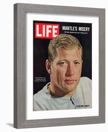 NY Yankee Slugger Mickey Mantle, July 30, 1965-John Dominis-Framed Photographic Print