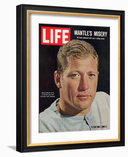 NY Yankee Slugger Mickey Mantle, July 30, 1965-John Dominis-Framed Photographic Print