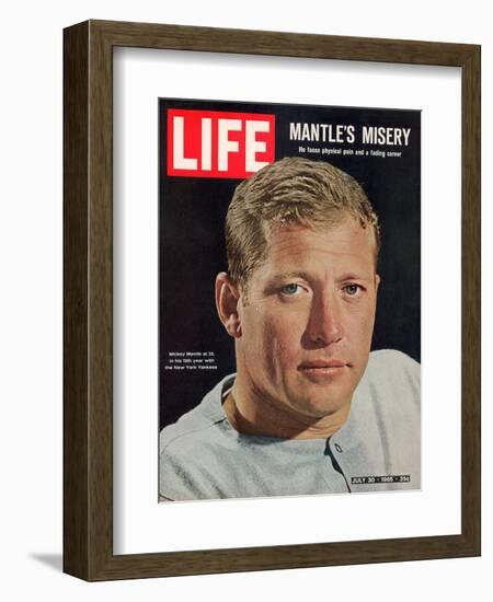 NY Yankee Slugger Mickey Mantle, July 30, 1965-John Dominis-Framed Photographic Print