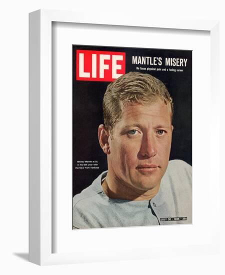 NY Yankee Slugger Mickey Mantle, July 30, 1965-John Dominis-Framed Photographic Print