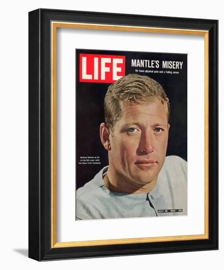 NY Yankee Slugger Mickey Mantle, July 30, 1965-John Dominis-Framed Photographic Print