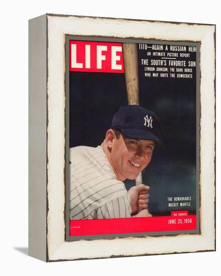 NY Yankee Slugger Mickey Mantle, June 25, 1956-null-Framed Premier Image Canvas