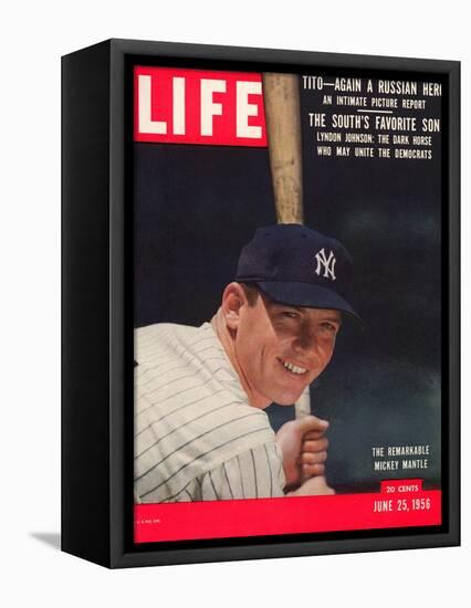 NY Yankee Slugger Mickey Mantle, June 25, 1956-null-Framed Premier Image Canvas