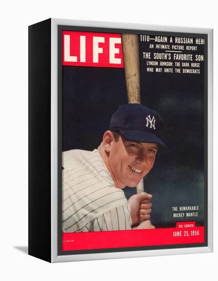 NY Yankee Slugger Mickey Mantle, June 25, 1956-null-Framed Premier Image Canvas