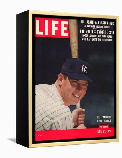 NY Yankee Slugger Mickey Mantle, June 25, 1956-null-Framed Premier Image Canvas