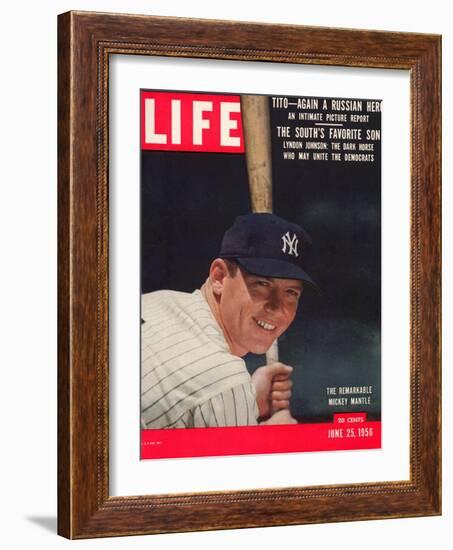 NY Yankee Slugger Mickey Mantle, June 25, 1956-null-Framed Photographic Print