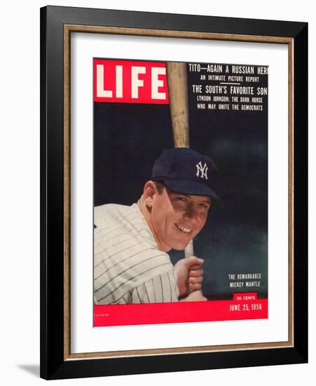 NY Yankee Slugger Mickey Mantle, June 25, 1956-null-Framed Photographic Print