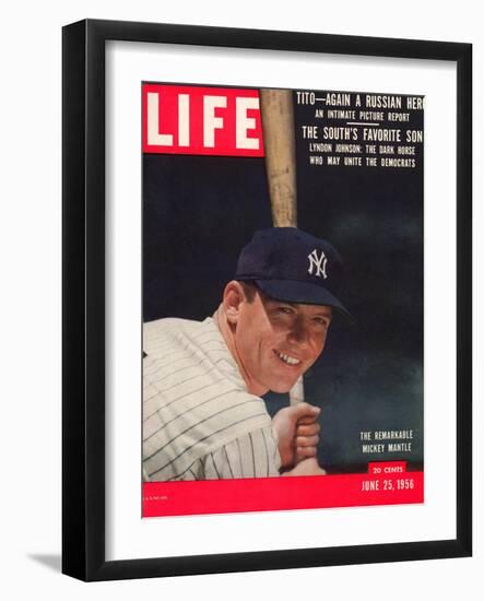 NY Yankee Slugger Mickey Mantle, June 25, 1956-null-Framed Photographic Print