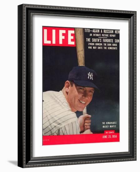 NY Yankee Slugger Mickey Mantle, June 25, 1956-null-Framed Photographic Print