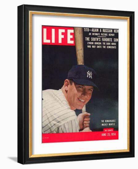 NY Yankee Slugger Mickey Mantle, June 25, 1956-null-Framed Photographic Print