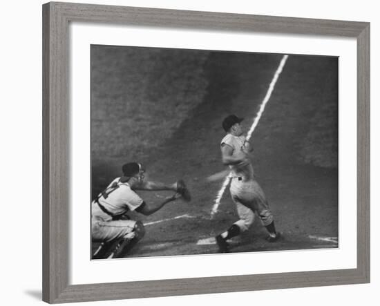 NY Yankees Right Fielder Roger Maris Hitting His 59th Home Run in Record Breaking Year-Ralph Morse-Framed Premium Photographic Print