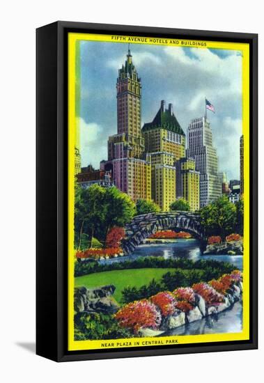 NYC, New York - Central Park Plaza View of 5th Ave Hotels and Bldgs-Lantern Press-Framed Stretched Canvas