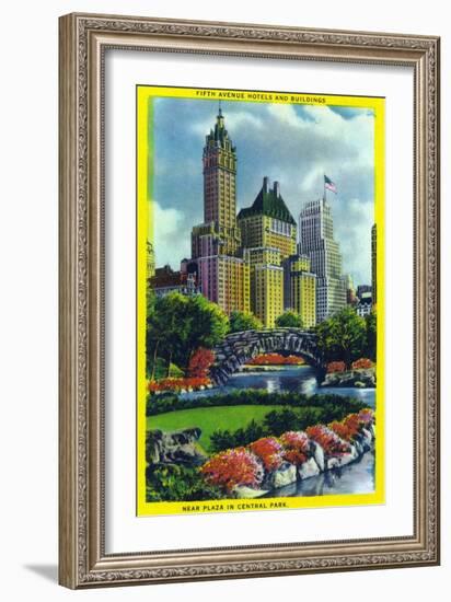 NYC, New York - Central Park Plaza View of 5th Ave Hotels and Bldgs-Lantern Press-Framed Art Print