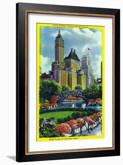 NYC, New York - Central Park Plaza View of 5th Ave Hotels and Bldgs-Lantern Press-Framed Art Print