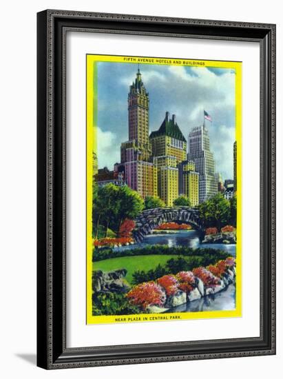 NYC, New York - Central Park Plaza View of 5th Ave Hotels and Bldgs-Lantern Press-Framed Art Print