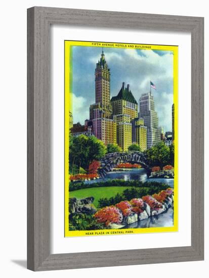 NYC, New York - Central Park Plaza View of 5th Ave Hotels and Bldgs-Lantern Press-Framed Premium Giclee Print
