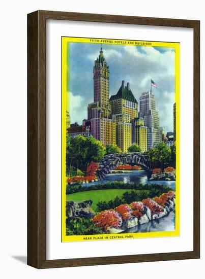NYC, New York - Central Park Plaza View of 5th Ave Hotels and Bldgs-Lantern Press-Framed Premium Giclee Print