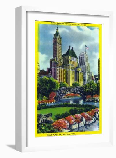 NYC, New York - Central Park Plaza View of 5th Ave Hotels and Bldgs-Lantern Press-Framed Premium Giclee Print