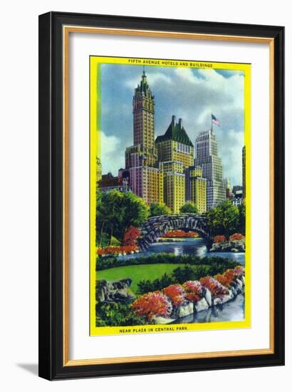 NYC, New York - Central Park Plaza View of 5th Ave Hotels and Bldgs-Lantern Press-Framed Premium Giclee Print